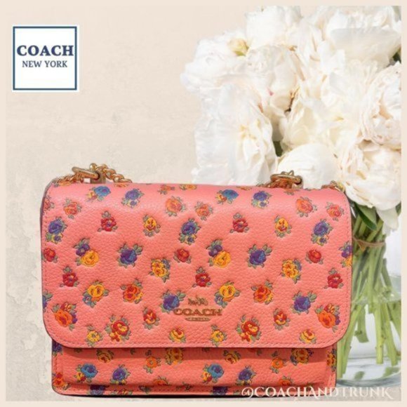 AUTHENTIC COACH Leather Klare Crossbody Mini Vintage Roses Pink Lemonade - Picture 1 of 9